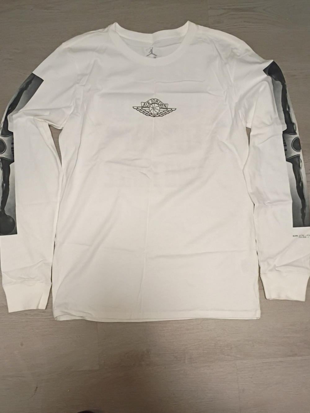 Jordan White Long-Sleeve Tee with Black Sleeve Graphics